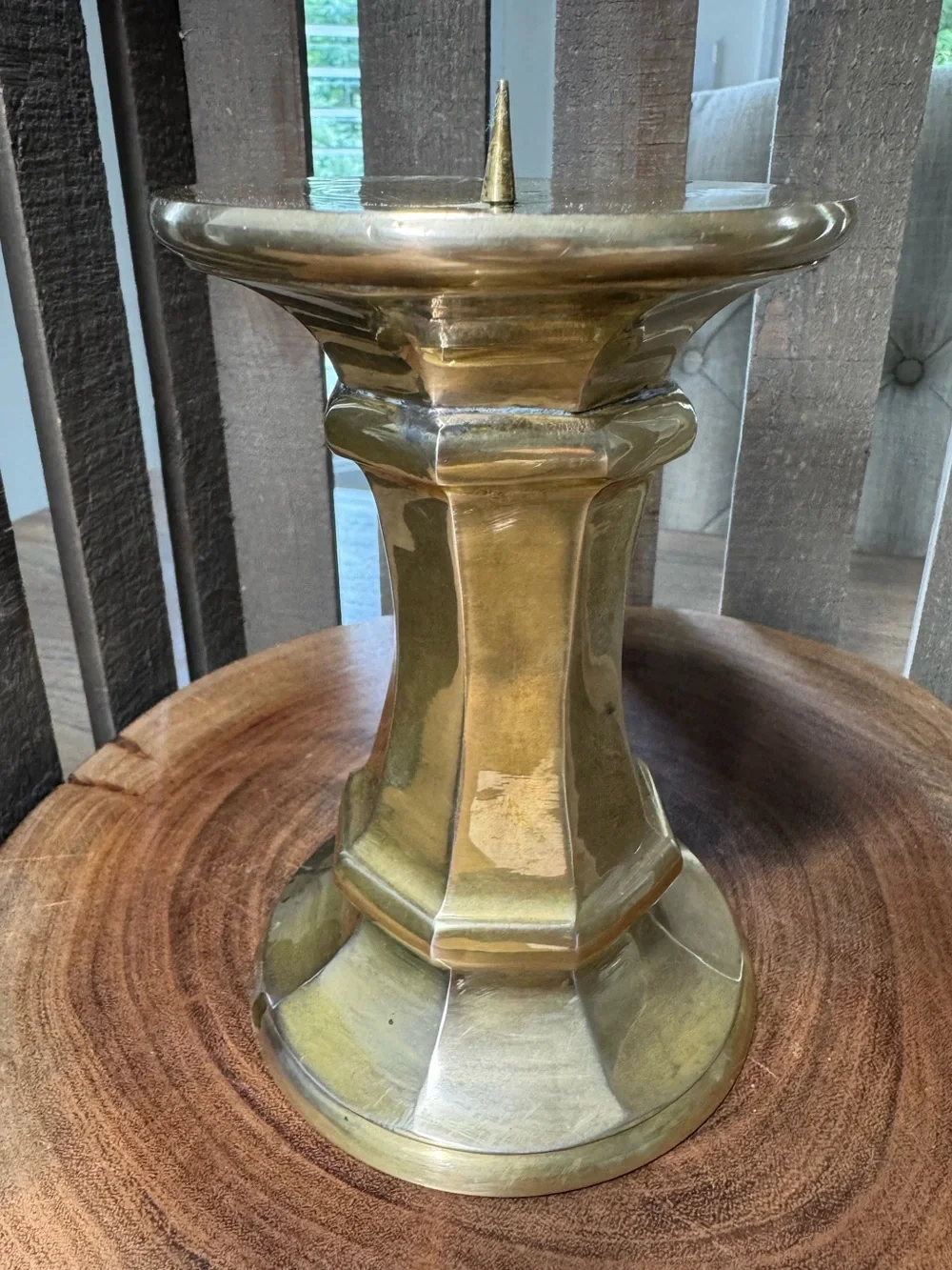 Brass Hexagonal Taper or Pillar Candle Holder